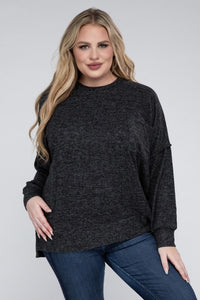 Zenana Plus Brushed Melange Drop Shoulder Sweater