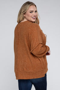 Zenana Plus Brushed Melange Drop Shoulder Sweater