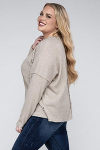 Zenana Plus Ribbed Brushed Melange Hacci Sweater